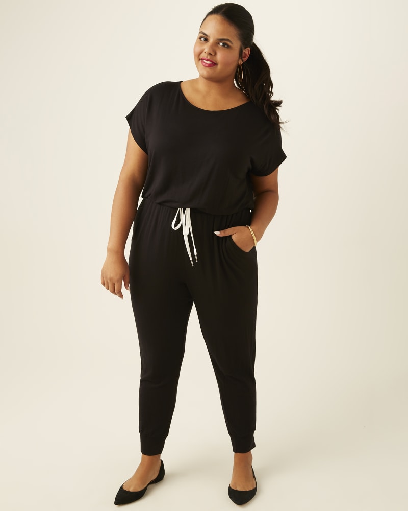 Plus size model with pear body shape wearing Madison Knit Jumpsuit by Meri Skye | Dia&Co | dia_product_style_image_id:171479